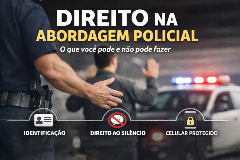 Abordagem policial com cidadão sendo revistado, ilustrando direitos legais durante a ação policial