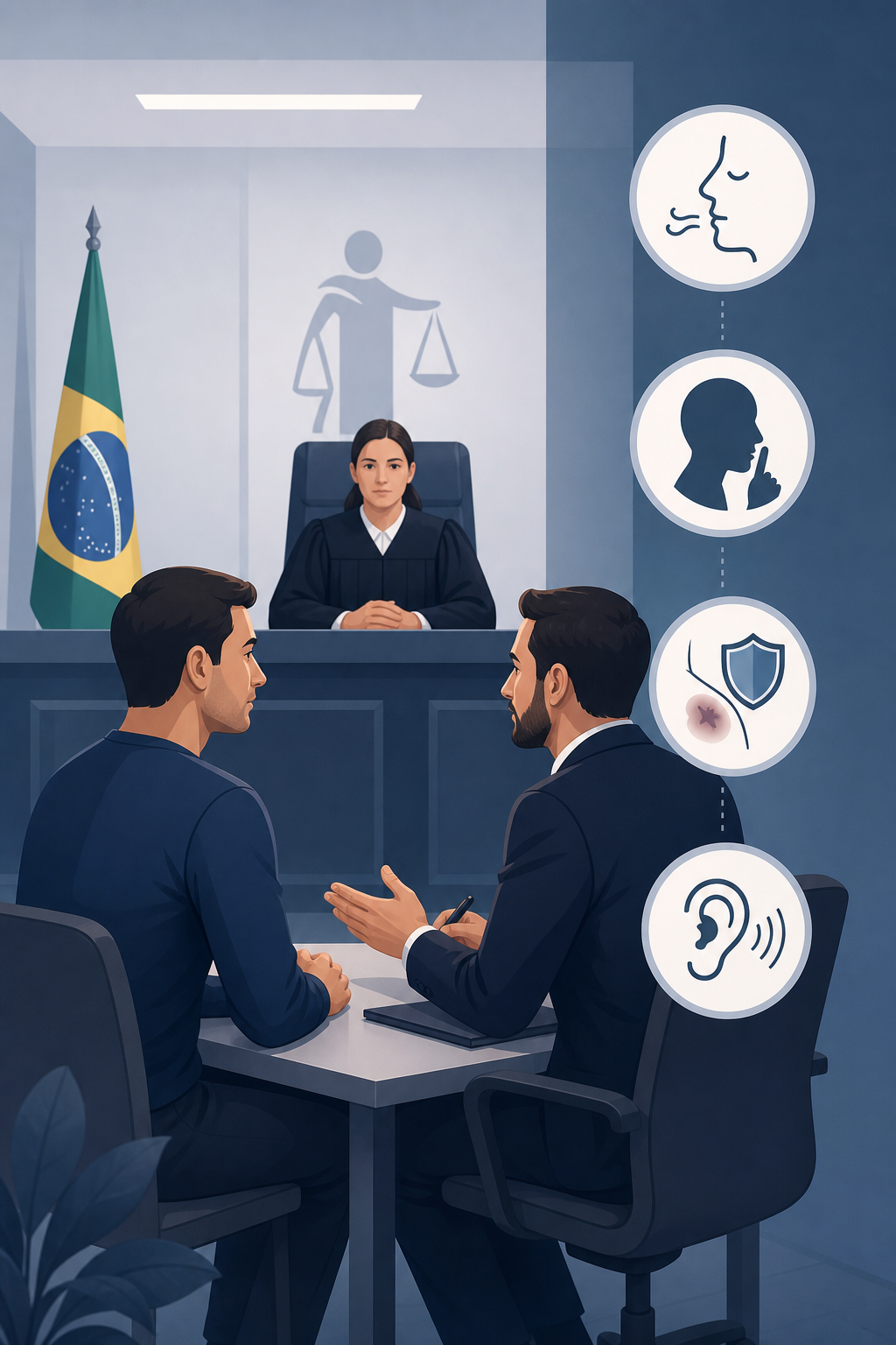 Checklist visual sobre postura do custodiado em audiência de custódia.