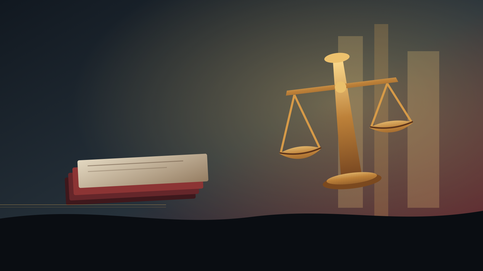 Balança da justiça desequilibrada em tribunal escuro, representando a desproporção entre penas do latrocínio.